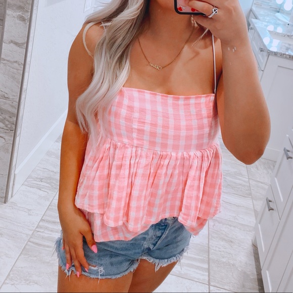 Urban Outfitters Tops - pink gingham layered peplum ruffle top